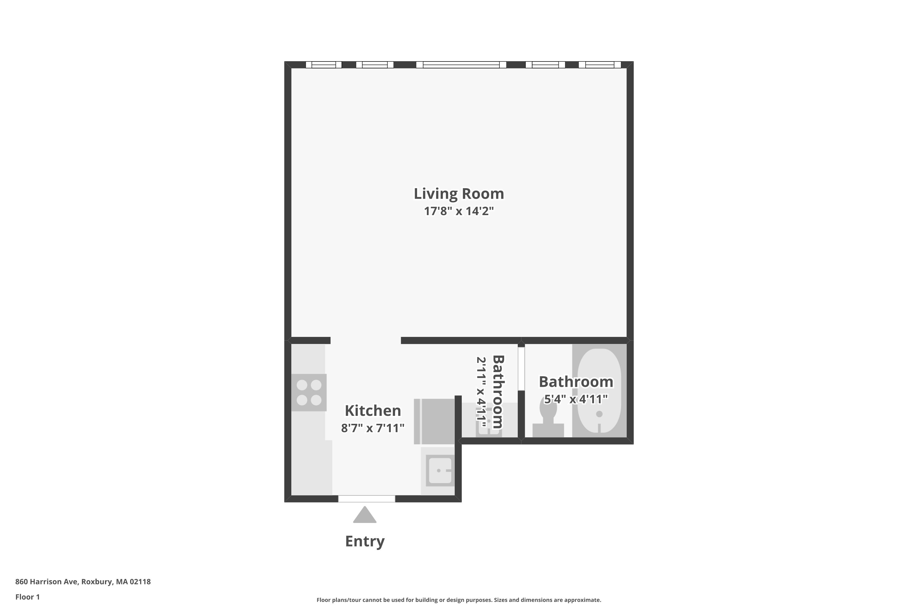 Floor plan for studio, 1 bath, 365 sqft